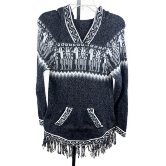 Kenelma Peru Sweaters - Kenelma Peru 100% Alpaca Wool Tribal Fringe Hoodie‎ Sweater Women's Size Small